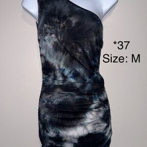 One-Shoulder Black Tie-Dye Bodycon Dress